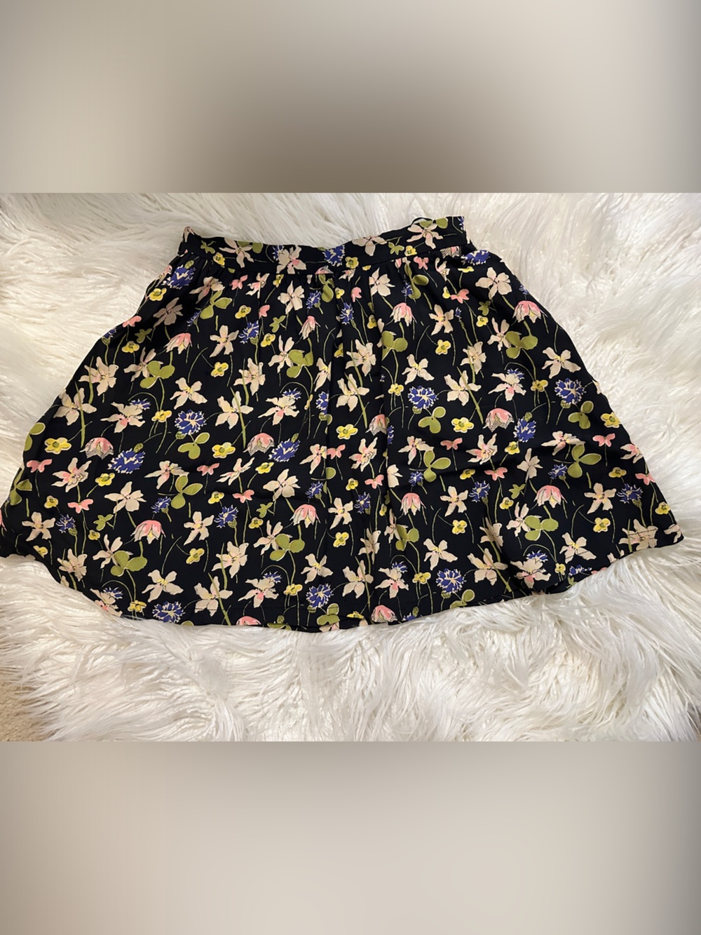 Topshop Black Floral Skater Skirt with Pink & Green Accents